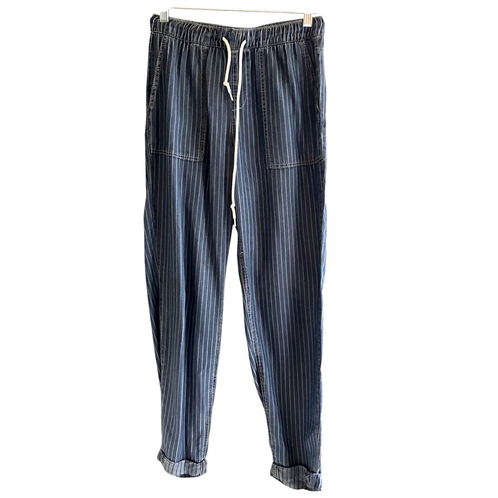 Indigo Rein Tencel Pull On Pants Chambray Stripe Drawstring Waist Pockets S